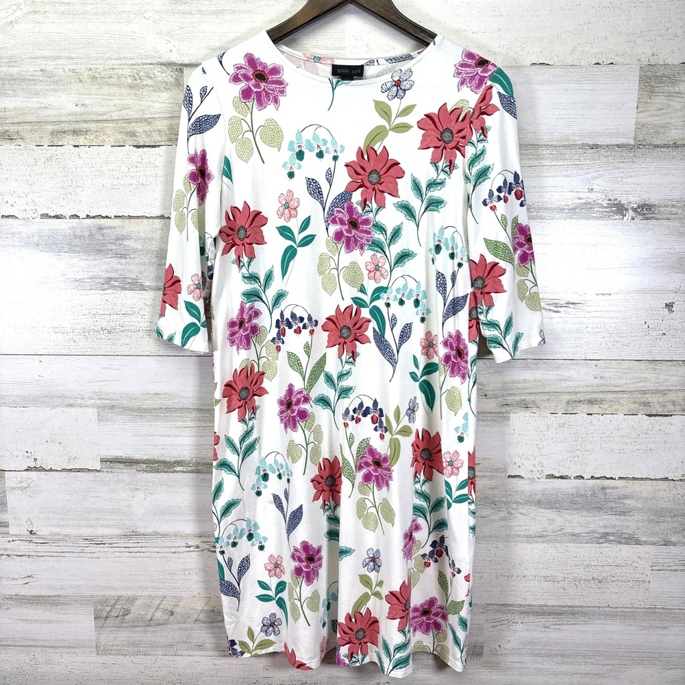 J Jill Womens White Floral Wearever Collection A Line Knee Length Dress Size XS